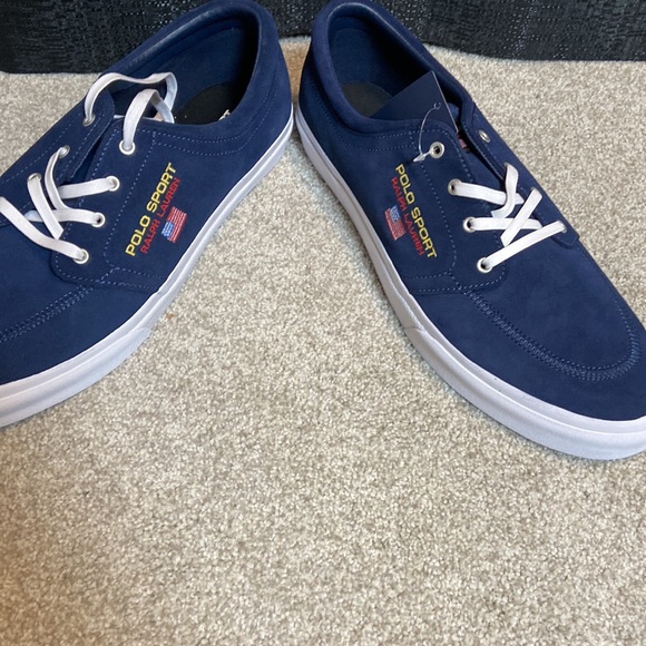 NEW IN BOX Ralph Lauren Polo Sport Skate Sneakers 15D Blue Suede - Picture 7 of 8